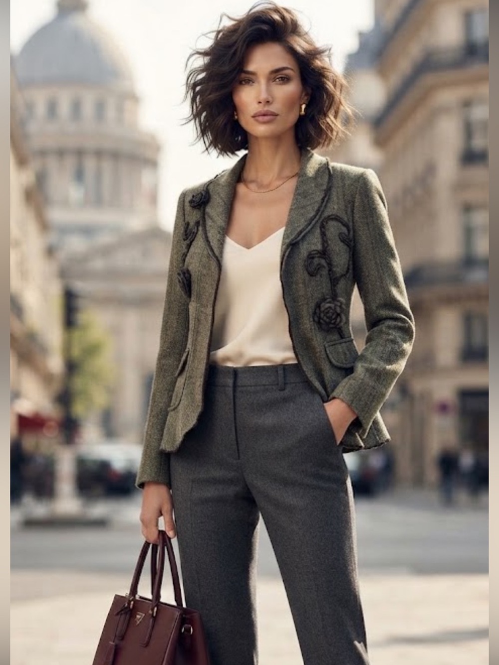 Coldwater Creek brown open floral appliqué blazer